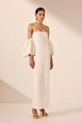 Puff Sleeve Column Maxi Dress - Ivory