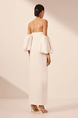 Puff Sleeve Column Maxi Dress - Ivory