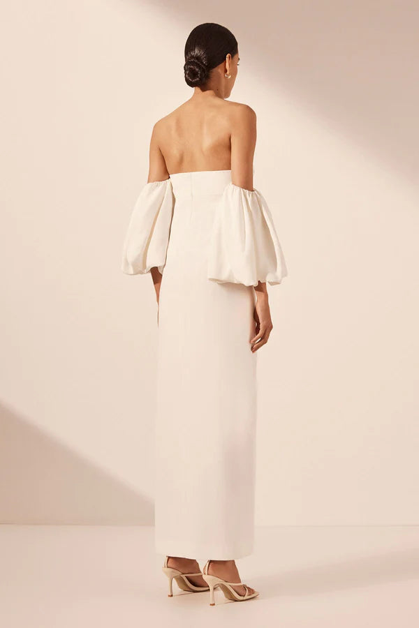 Puff Sleeve Column Maxi Dress - Ivory