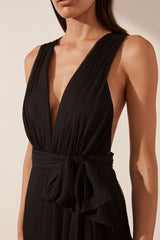 Isola Plunged Cross Back Mini Dress - Black