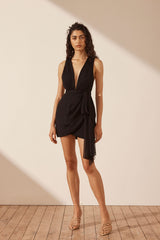 Isola Plunged Cross Back Mini Dress - Black