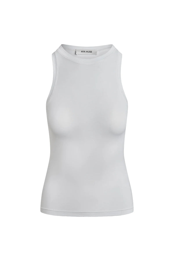 Simple High Neck Tank - White