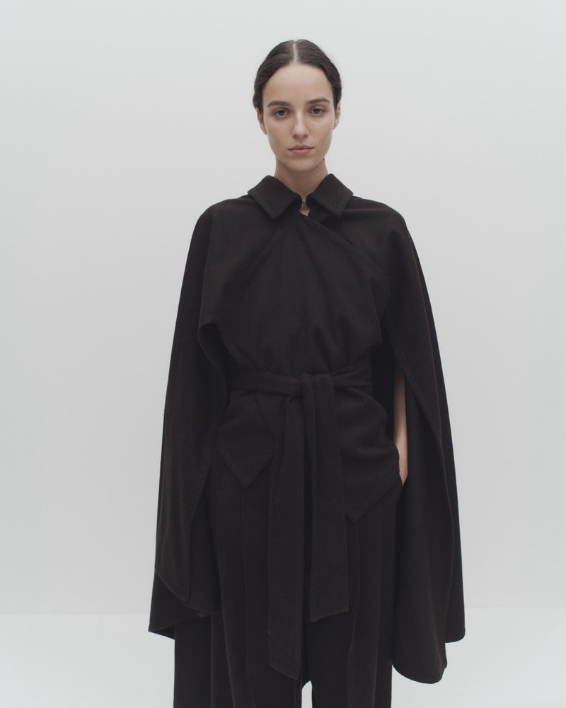 Rhea Cape Coat - Chocolate