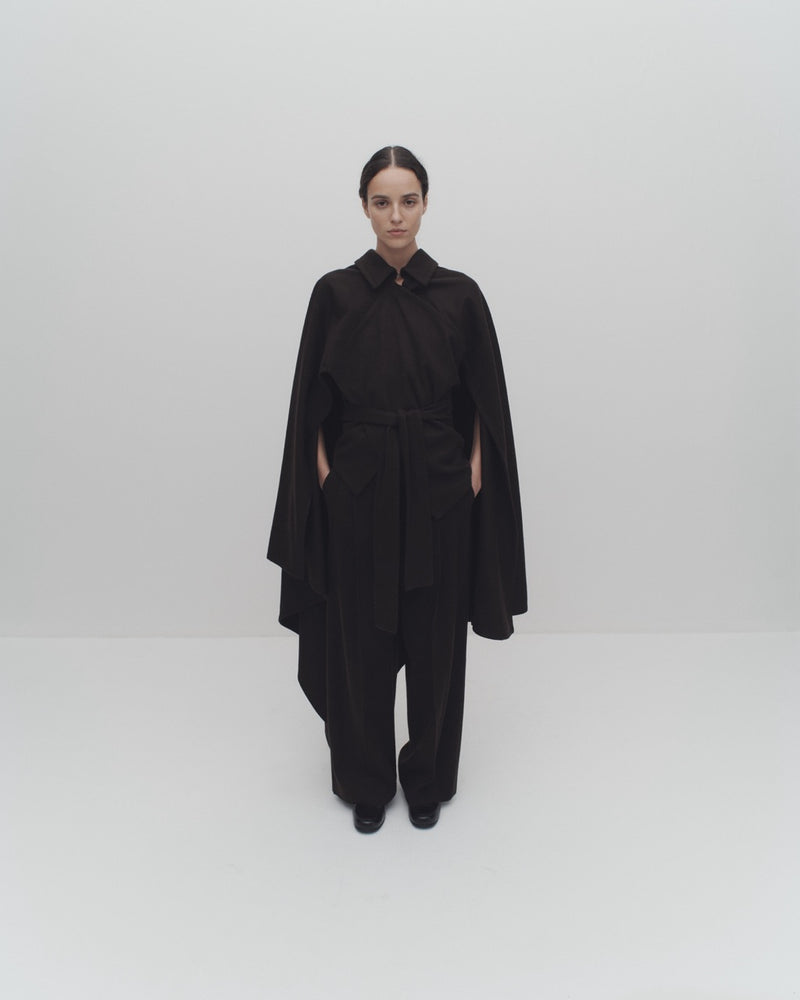 Rhea Cape Coat - Chocolate