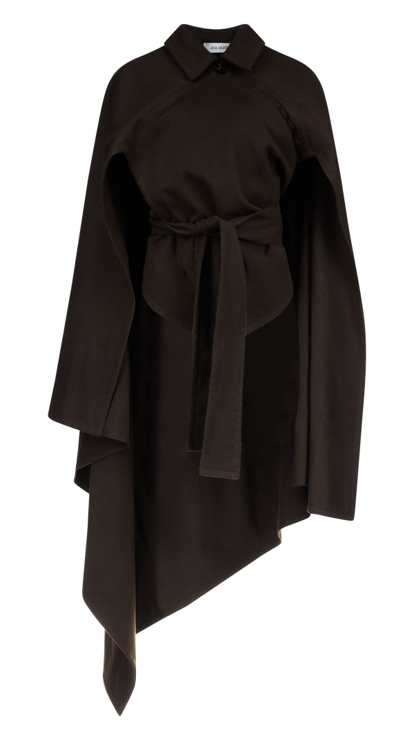 Rhea Cape Coat - Chocolate
