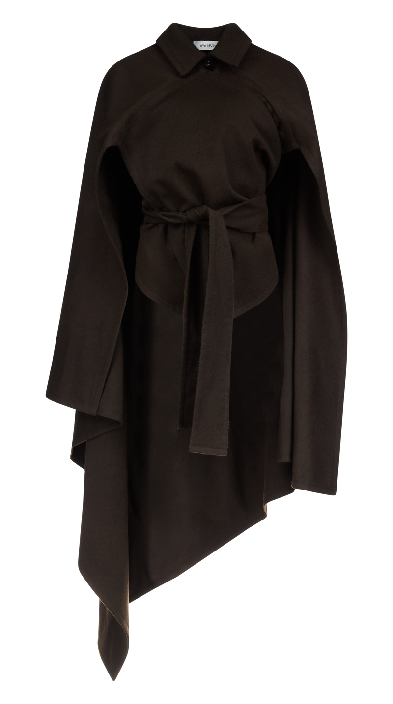 Rhea Cape Coat - Chocolate