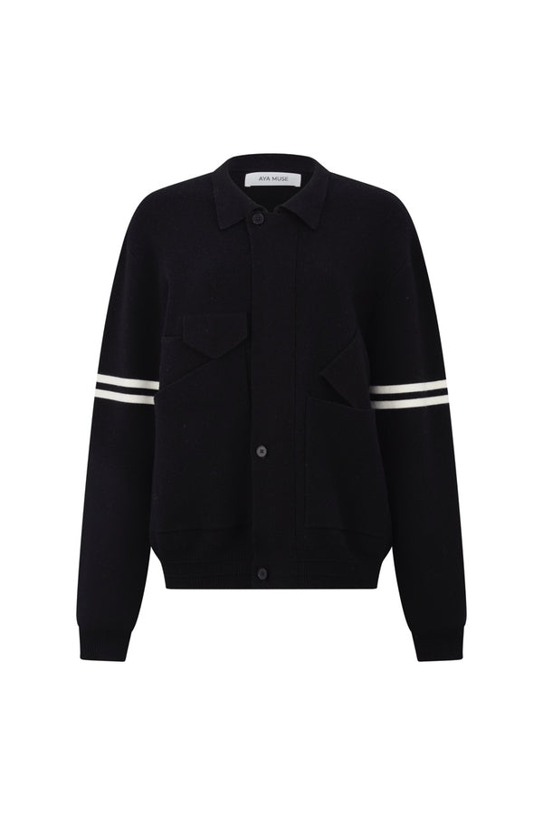 Collared Stripe Sweater - Black