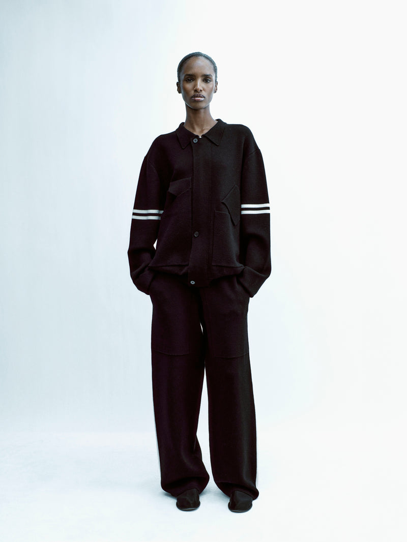 Striped Knit Trousers - Black