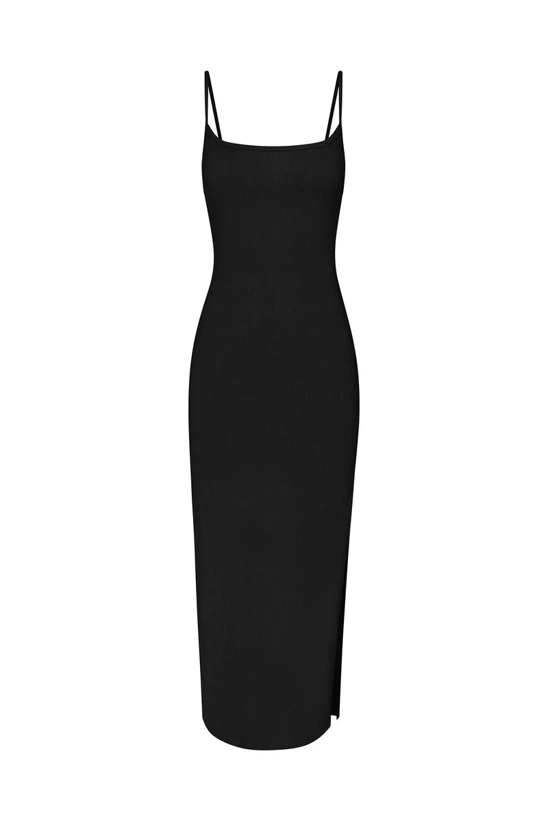 Column Sliding Strap Maxi Dress - Black