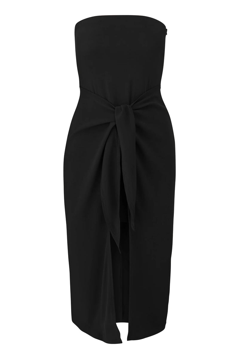 The Strapless D.K. Tie Front Midi Dress - Black