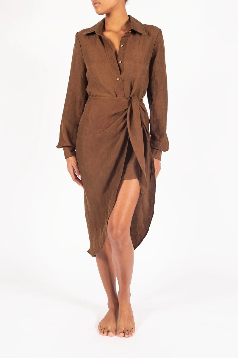 The LA Button Down Midi Dress - Tawny