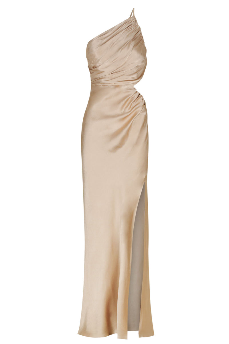 La Lune Asym Gathered Maxi Dress - Gold BLVD La Lune Asym Gathered Maxi Dress - Gold BLVD