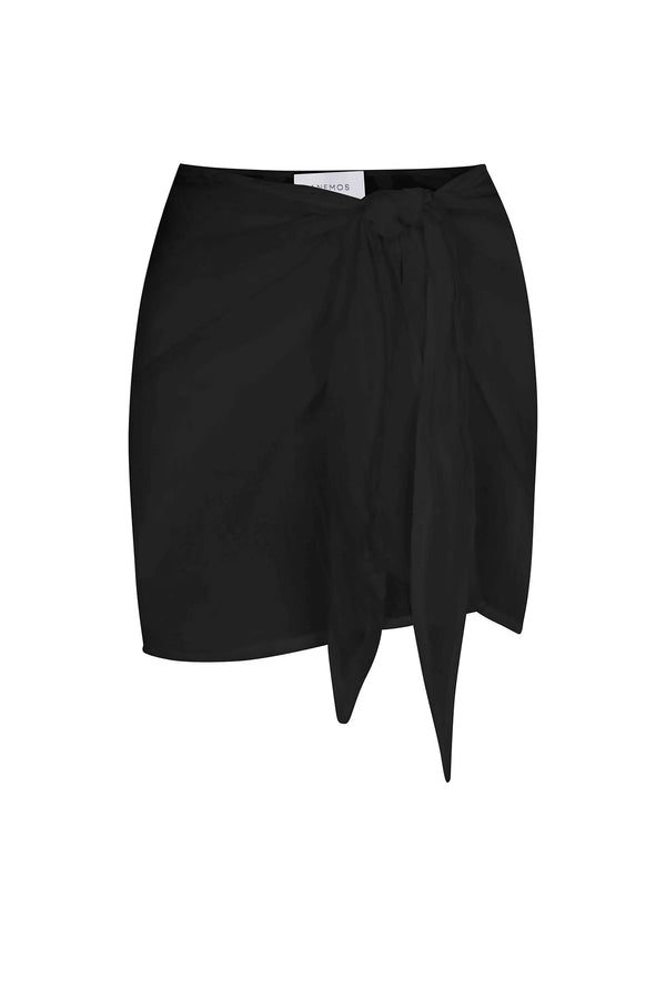 Gauze Wrap Mini Skirt - Black