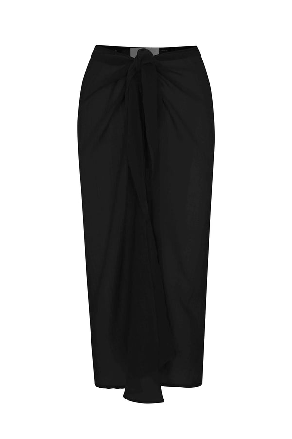 Gauze Wrap Midi Skirt - Black