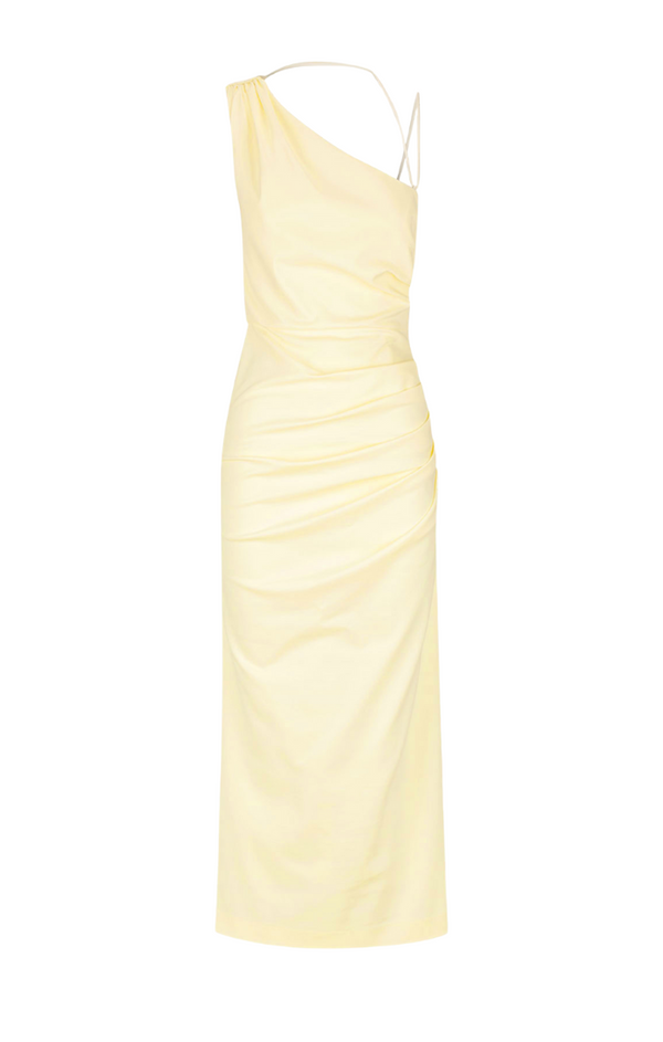 Lani Asymmetrical Gathered Midi Dress - Vanilla