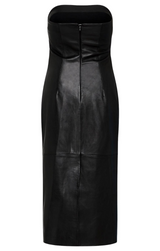 Tuck Detail Leather Dress - Black