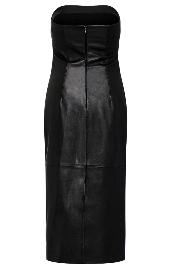 Tuck Detail Leather Dress - Black