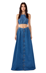 Ms. Corey Button-Up Skirt - Indigo