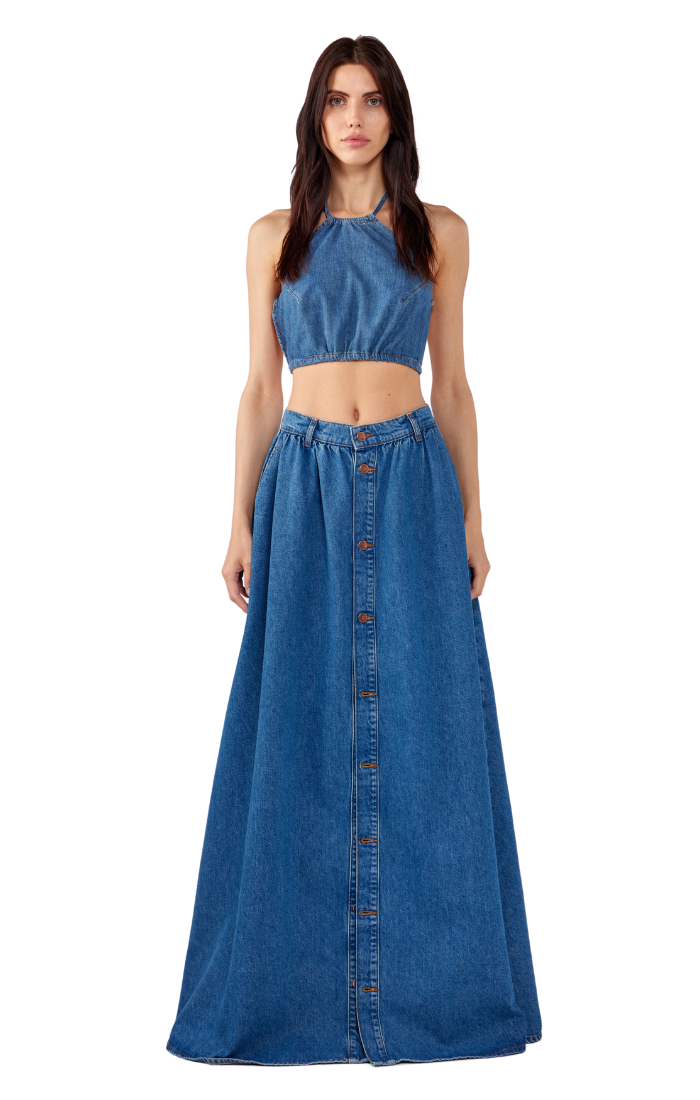 Ms. Corey Button-Up Skirt - Indigo