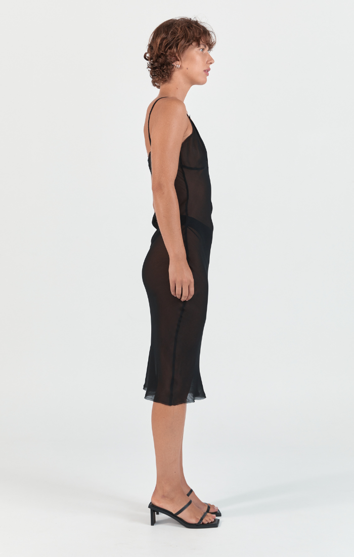 Raw Edge Slip Dress - Black