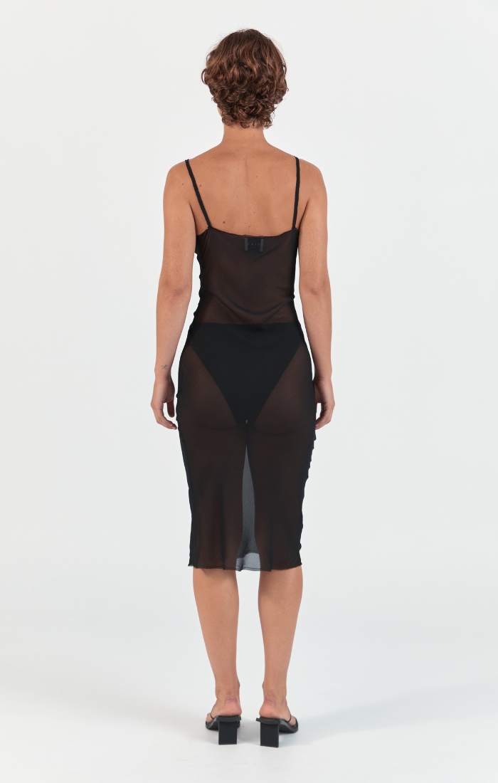 Raw Edge Slip Dress - Black