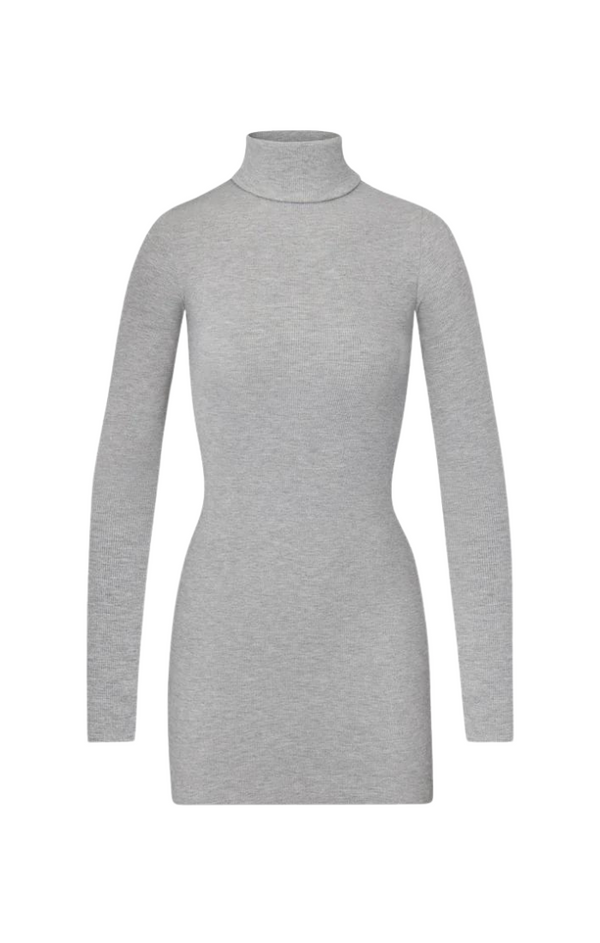 Long Sleeve Turtleneck Dress Mini - Heather Grey