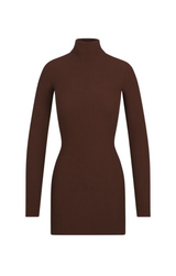 Long Sleeve Turtleneck Dress Mini - Chocolate