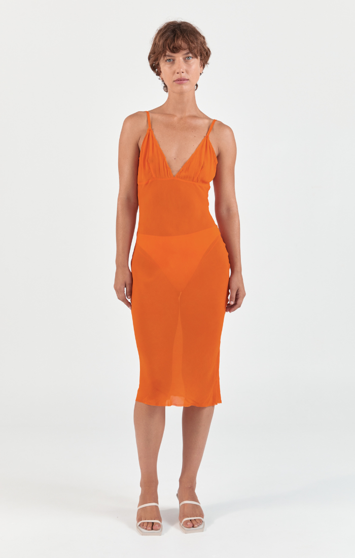 Raw Edge Slip Dress - Orange