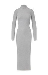 Long Sleeve Turtleneck Dress Maxi - Heather Gray