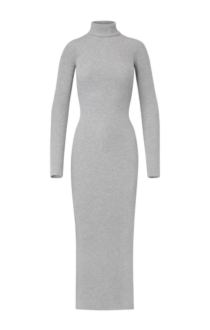 Long Sleeve Turtleneck Dress Maxi - Heather Gray BLVD Long Sleeve Turtleneck Dress Maxi - Heather Gray BLVD
