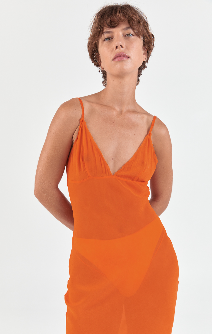 Raw Edge Slip Dress - Orange