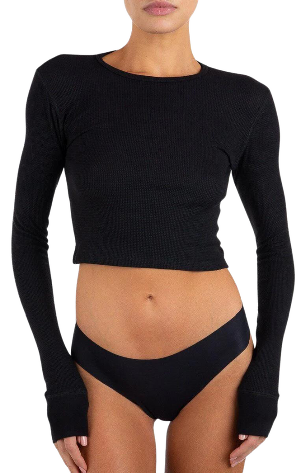 Cropped Long Sleeve Thermal - Black