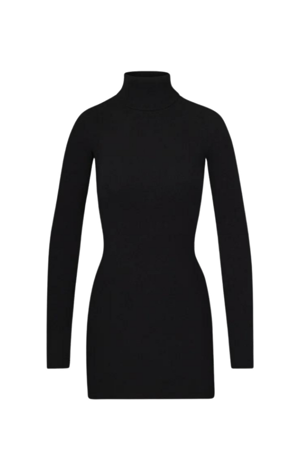Long Sleeve Turtleneck Dress Mini - Black