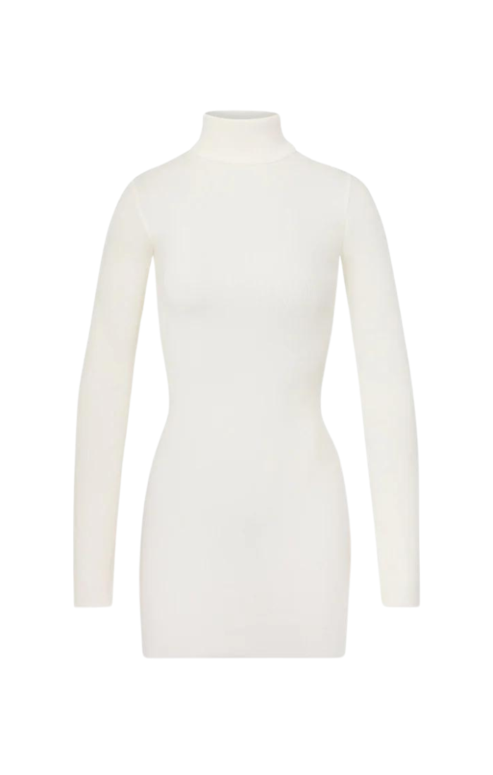 Long Sleeve Turtleneck Dress Mini - Cream