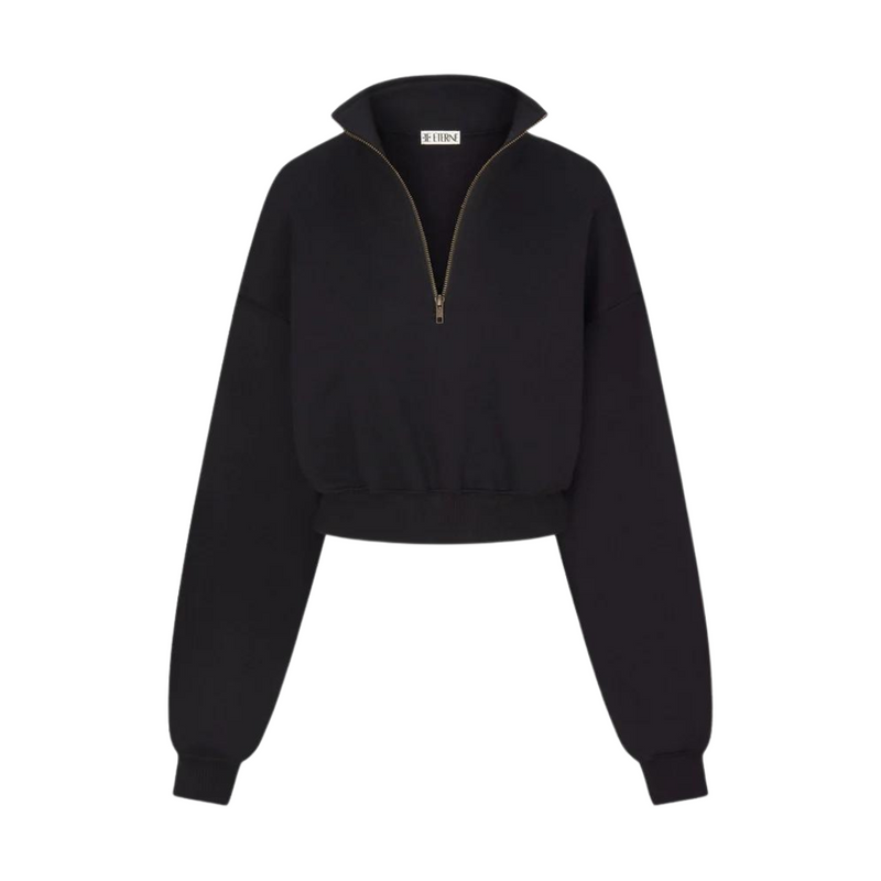 Cropped Half-Zip Sweatshirt - Black