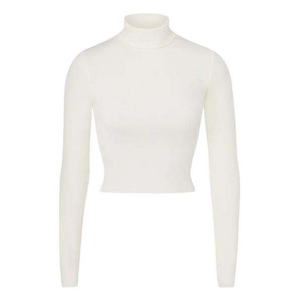 Cropped Fitted Turtleneck Top - Cream