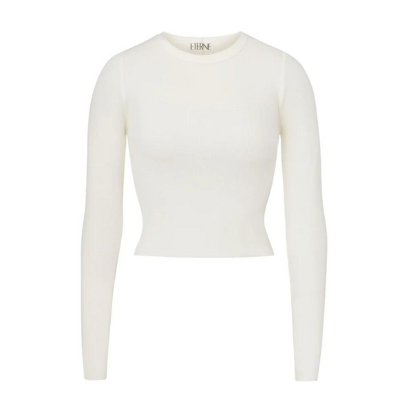 Cropped Long Sleeve Fitted Top - Cream