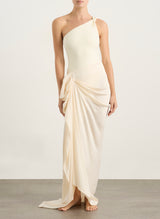 Andea Seerksucker Draped Skirt - Pearl