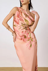 One Shoulder Maxi Dress - Peach