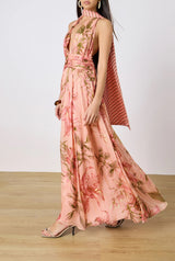Ruched Sash Maxi Dress - Peach - BLVD