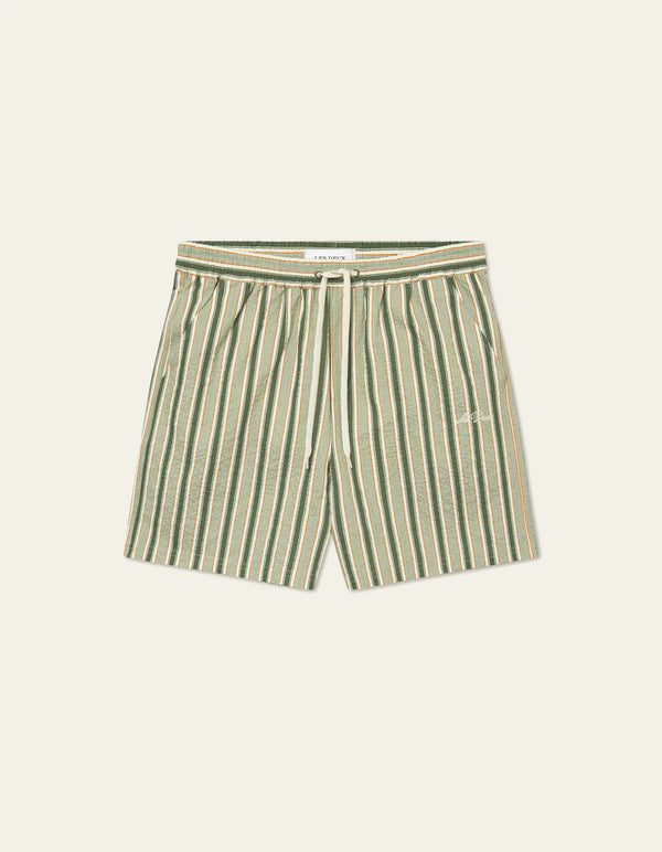 Stan Stripe Seersucker Swim Shorts - Olive/Thai