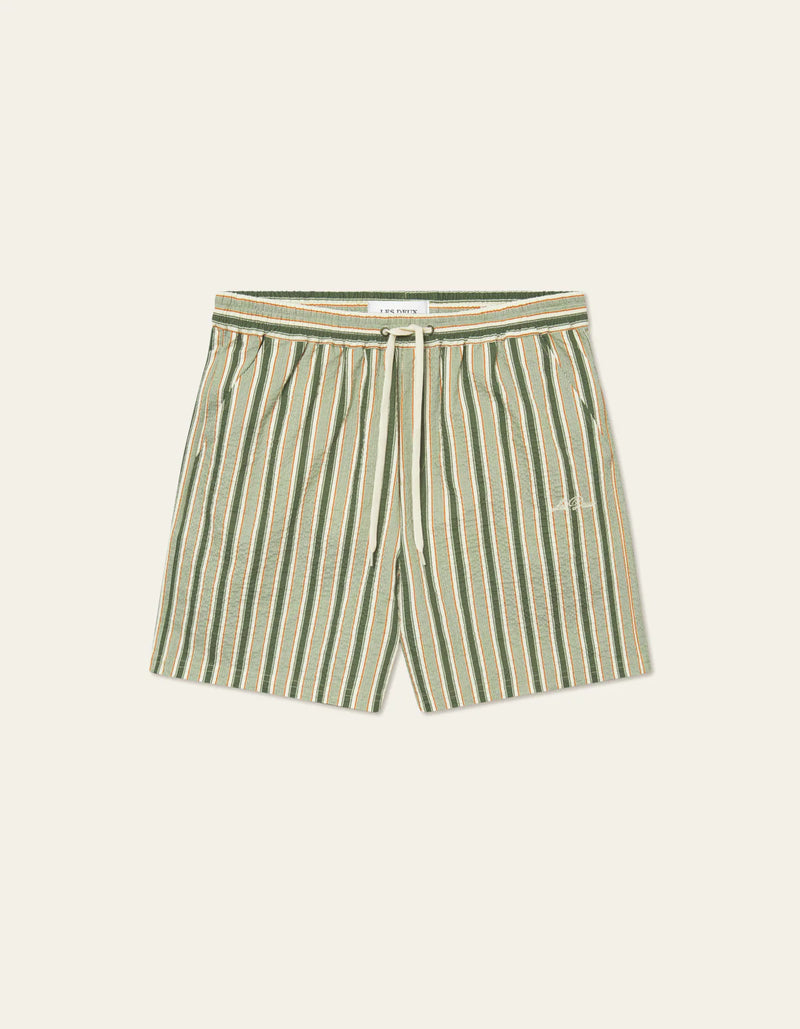 Stan Stripe Seersucker Swim Shorts - Olive/Thai