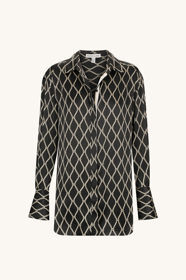 Corde Silk Contrast Relaxed Shirt - Black/Cream