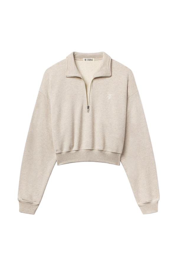 Cropped Half-Zip Sweatshirt - Oatmeal