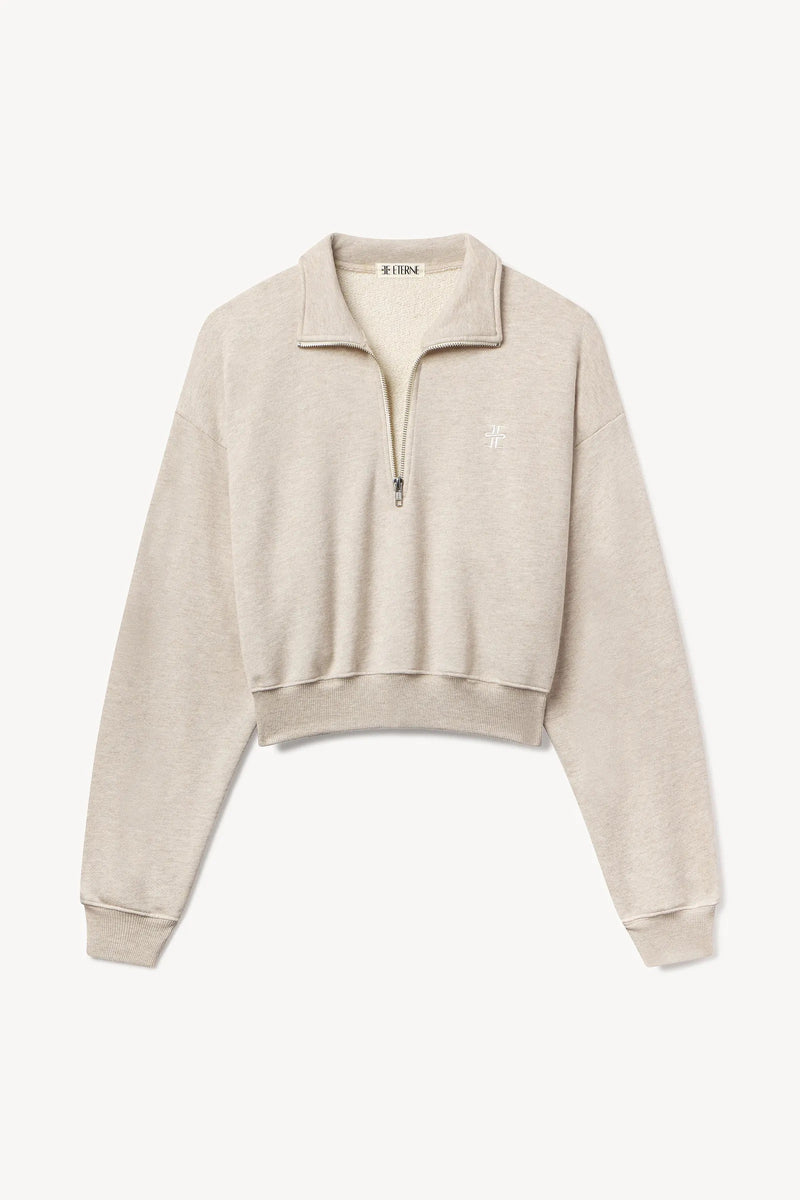 Cropped Half-Zip Sweatshirt - Oatmeal