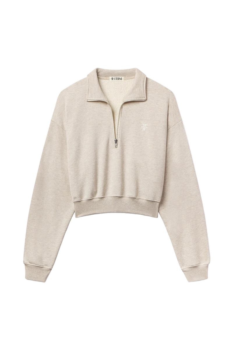 Cropped Half-Zip Sweatshirt - Oatmeal