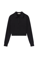 Cropped Polo Sweatshirt - Black - BLVD