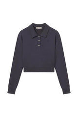 Cropped Polo Sweatshirt - Washed Navy - BLVD