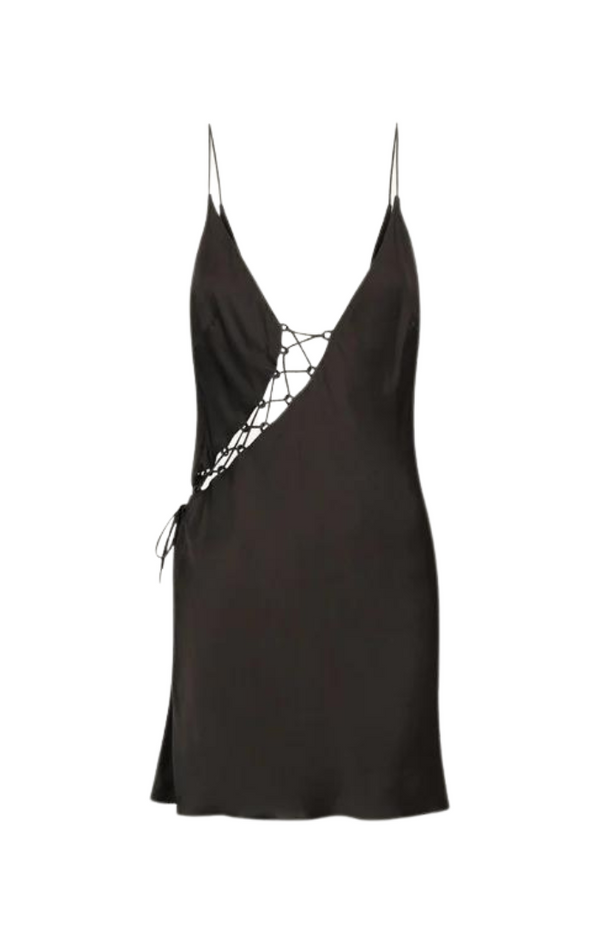 Mia Lace Up Mini Dress - Black