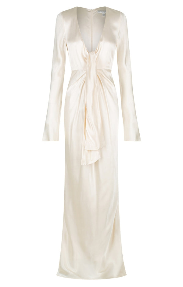 La Lune Plunged Tie Front Maxi Dress - Cream